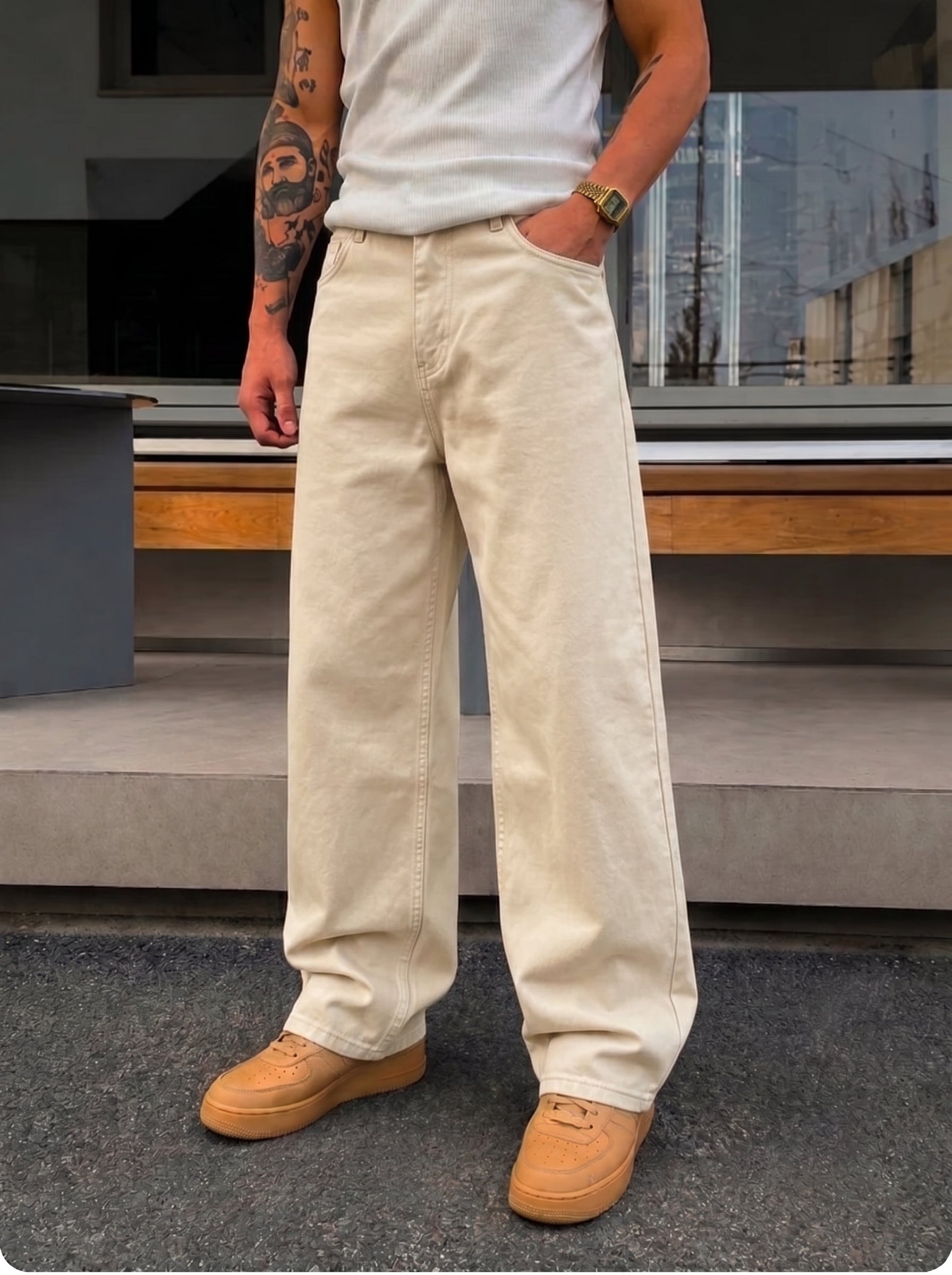 Beige Denim Pants