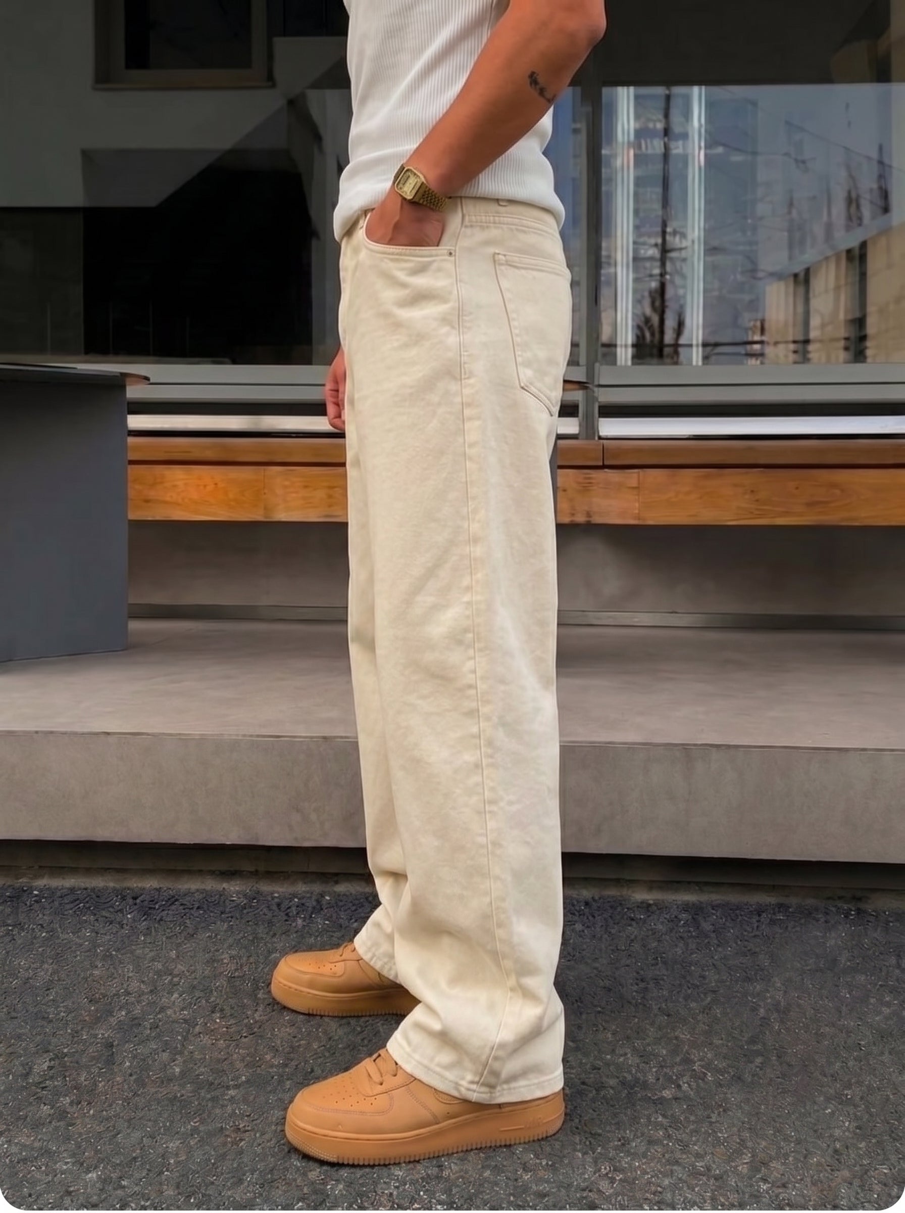 Beige Denim Pants