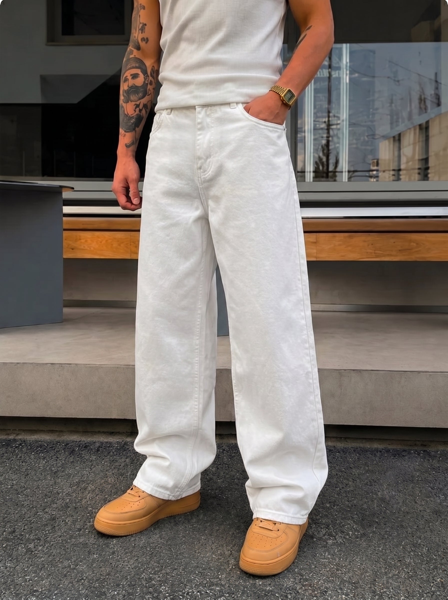White Denim Pants